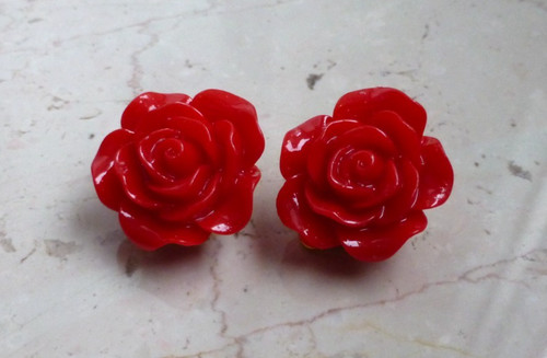 Ohrclips rosen kirschrot poppy - rosen,