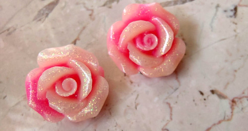 Ohrclips glitzer rosen rosa - ohrclips,